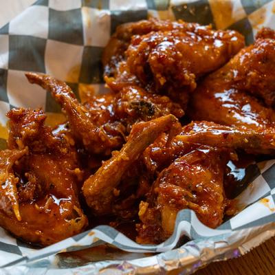 Buffalo wings with a house made hot sauce.