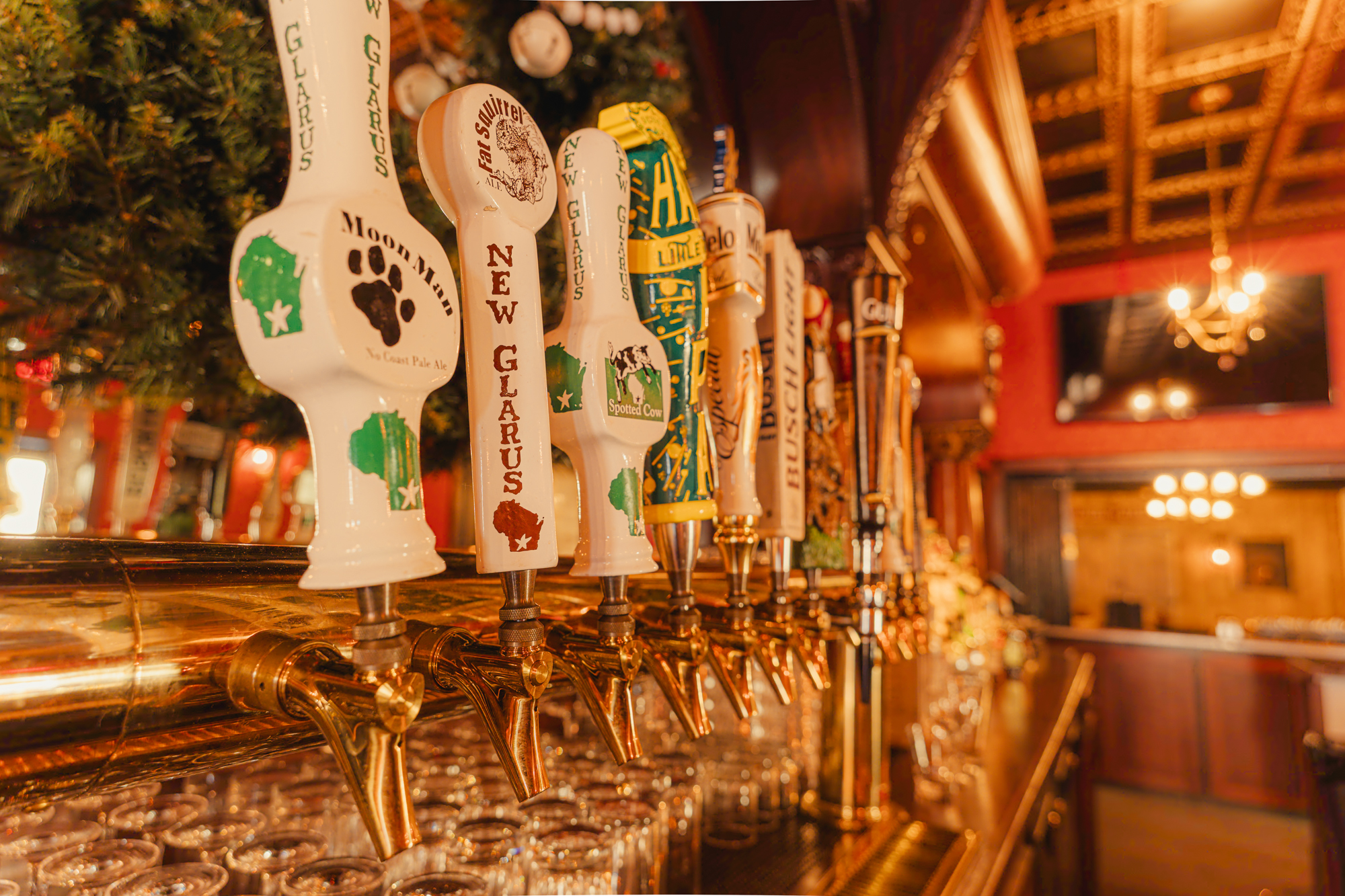 Beer taps inside the Pink Heifer saloon