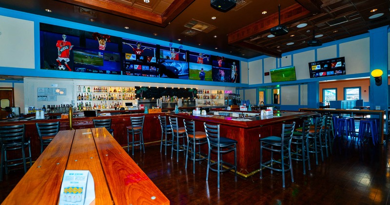 Interior, bar area, bar and bar stools
