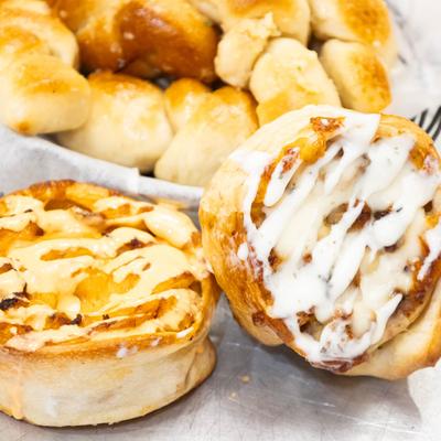 Garlic knots and pin wheels.