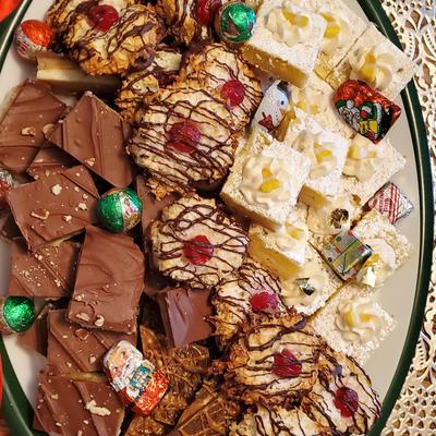 A platter of assorted cookies.
