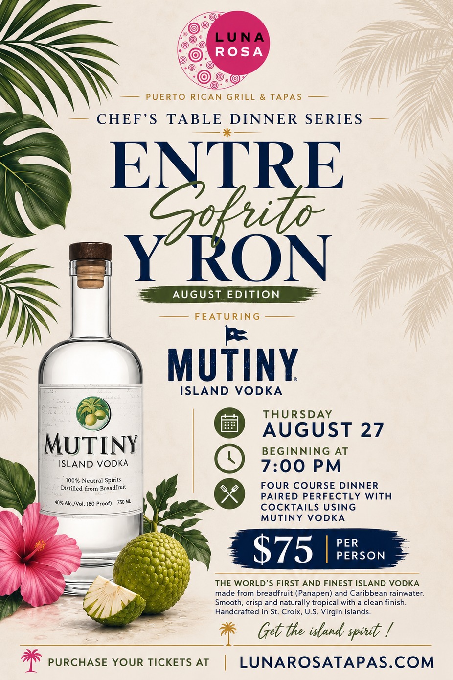 Entre Sofrito y Ron 4 Course Dinner: Mutiny Panapen Vodka event photo