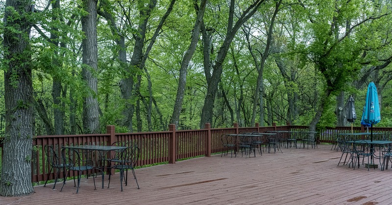 Outdoor seating area, a relaxing view of the woods