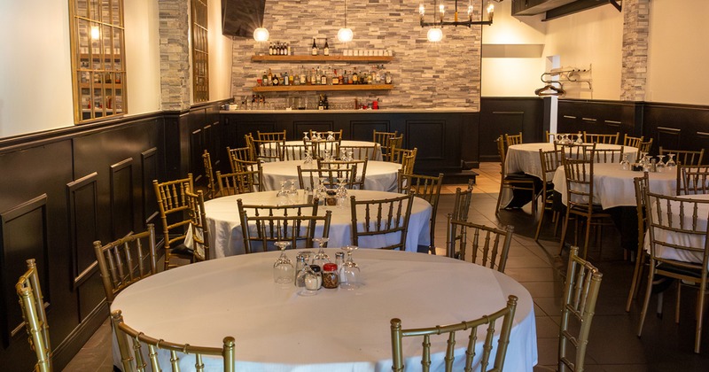 Interior, private parties space with dining tables