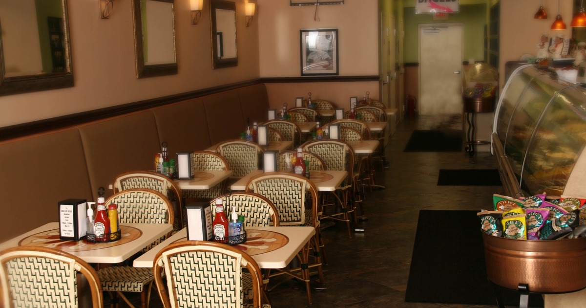 Interior, seating area, tables for two and four people, ready for guests