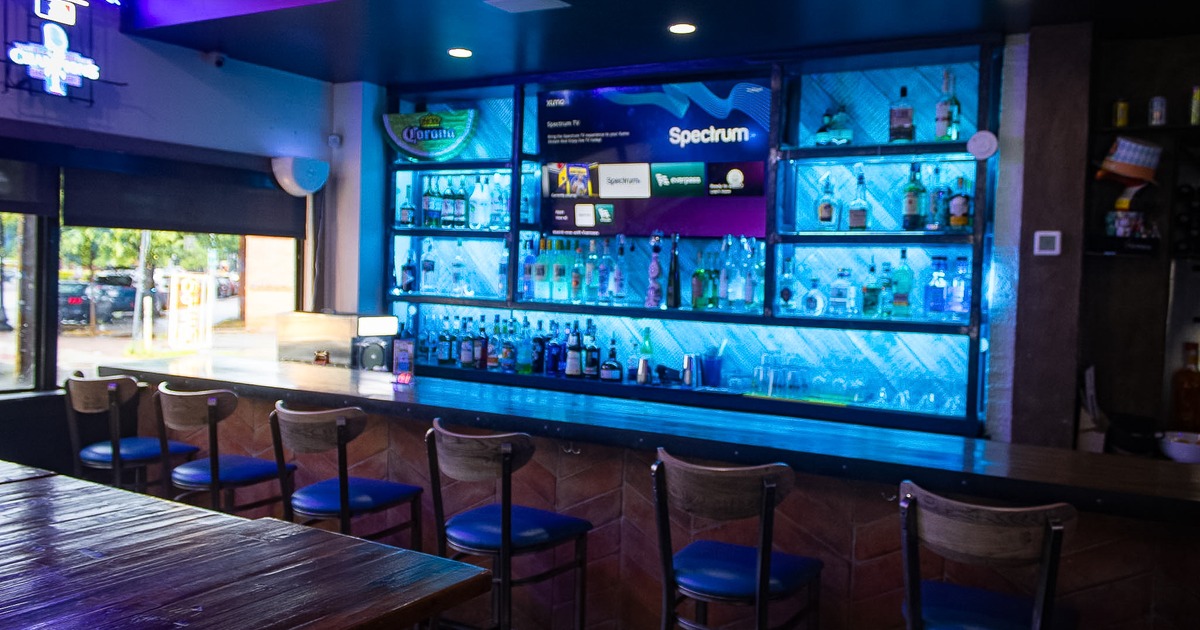 Bar area with liquor bottles on the shelf