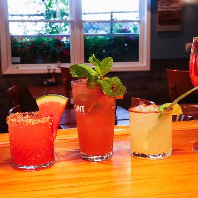 Assortment of cocktail drinks.