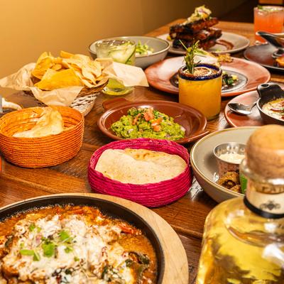 Miscellany of dishes on the table.