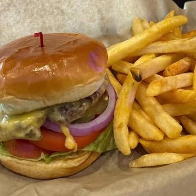 Classic burger and fries.