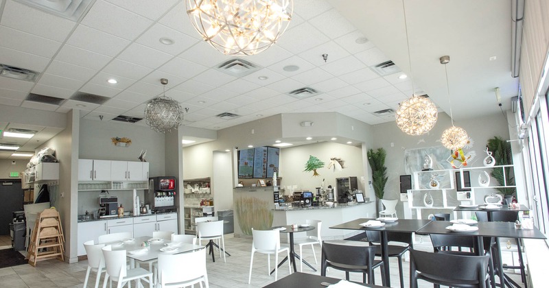 Black and white dining space