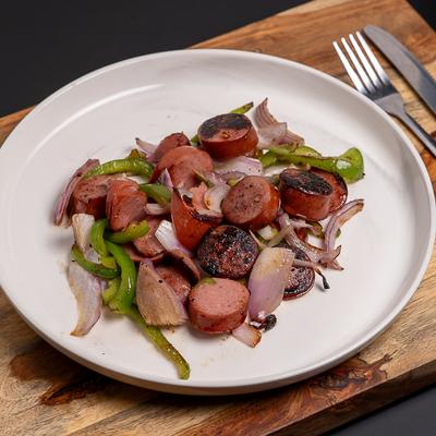 Sausage Bites with peppers and onions.