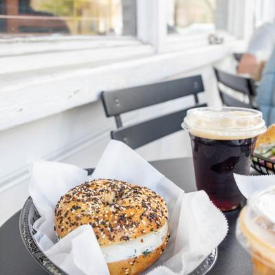 Cream cheese bagel and coffee