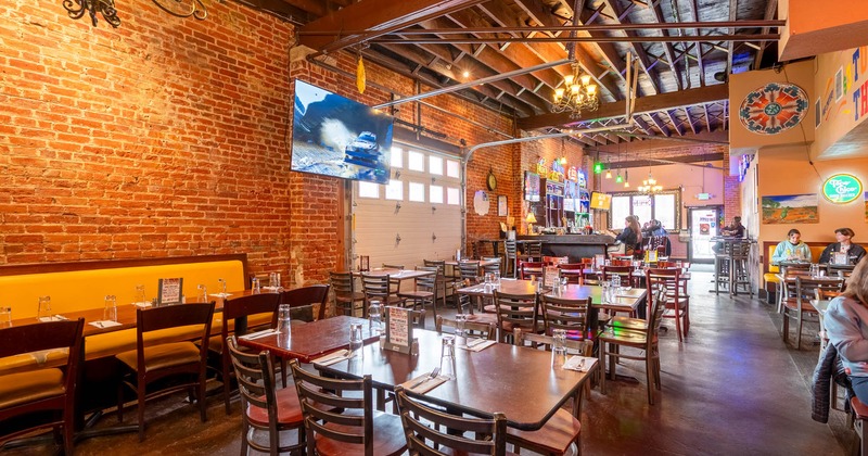 Interior, seating area with tables and chairs