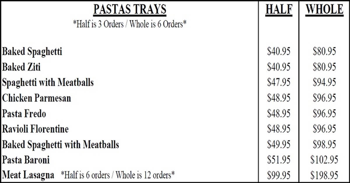 2026 Catering Pastas