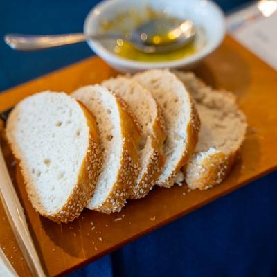 Slices of bread on a board.