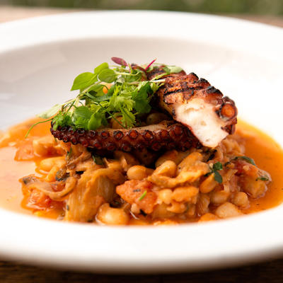 Octopus meat, vegetables on the side