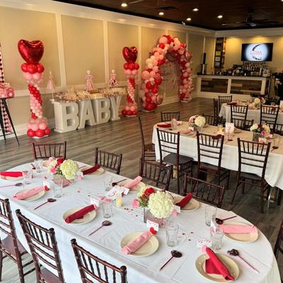 Party room with decorations.