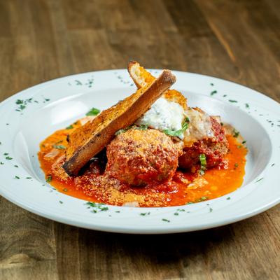 Wagyu meatball and whipped ricotta appetizer.