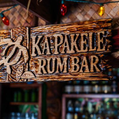 Interior, Kapakele Rum Bar sign at the bar.