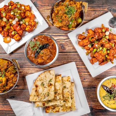 Assorted food dishes.