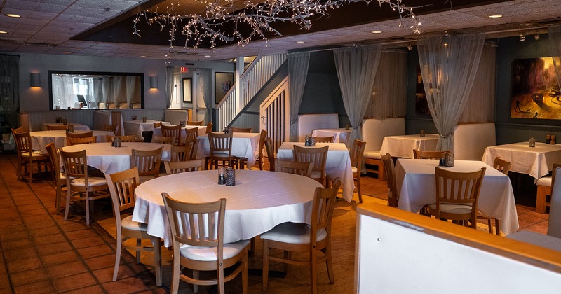 Restaurant interior, dining area with dining tables