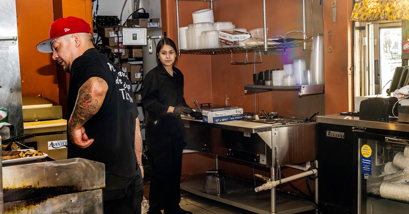 Kitchen staff in action