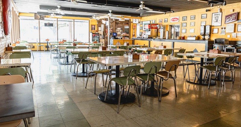 Interior, dining area, tables and chairs