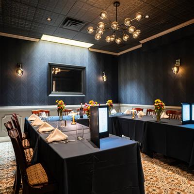 Interior, dining room, tables ready for guests