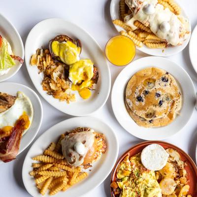 A top view of served food.