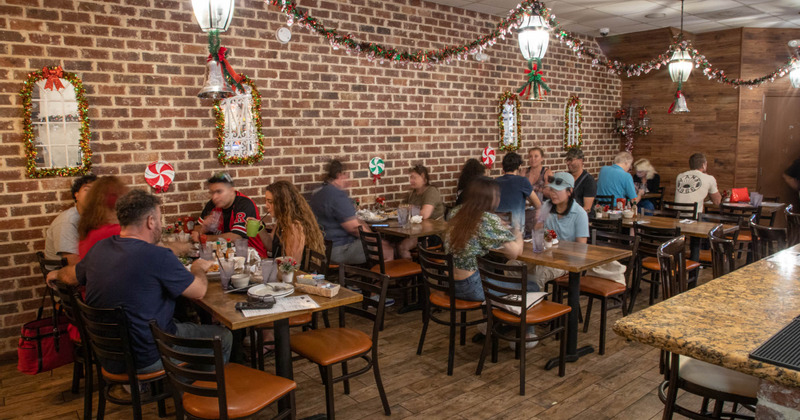 Interior, a crowded dining area