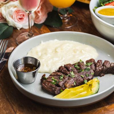 NY Skirt Steak with yucca mash.