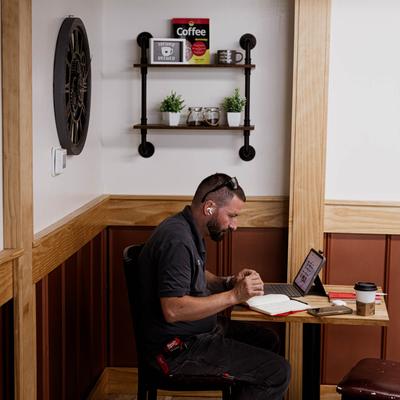 Owner, table, chairs.