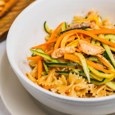 Farfalle pasta with veggies.