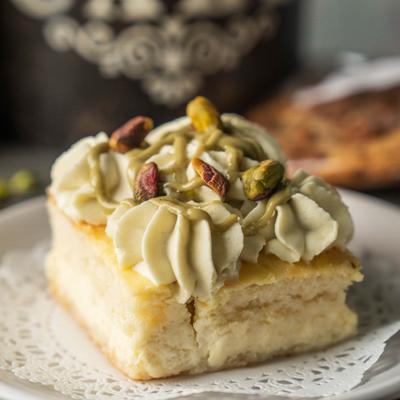 Pistachio Cake, closeup.