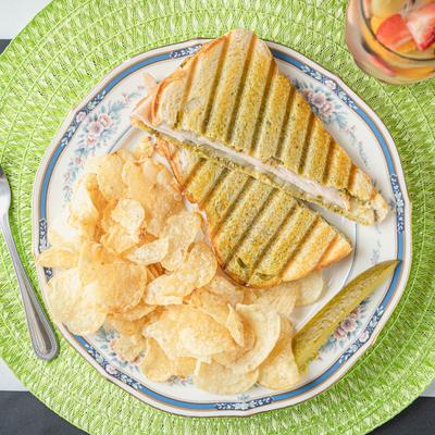 pesto panini, top view.
