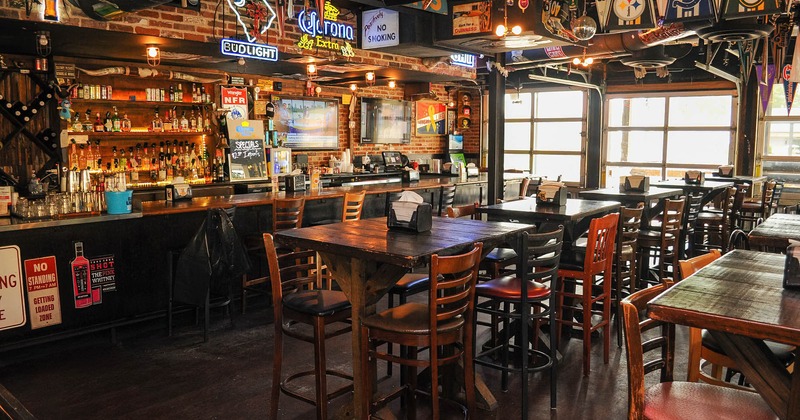 Interior, bar area, tables and seats