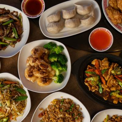 A top view of served food.