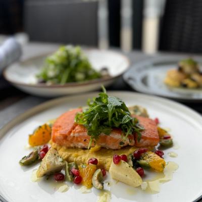 Atlantic Salmon - fava, citrus, arugula, pomegranate