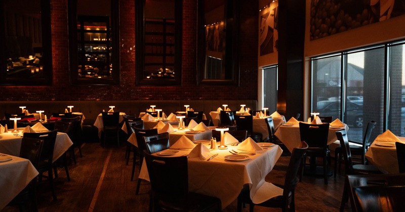 Dining space, tables ready for guests