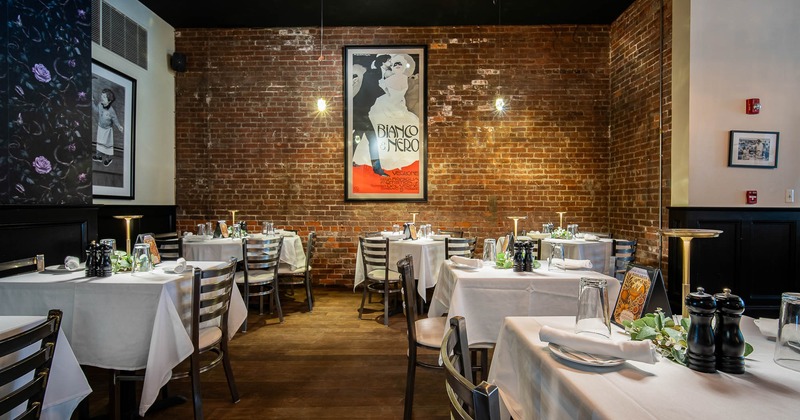 Interior, tables and chairs all lined up