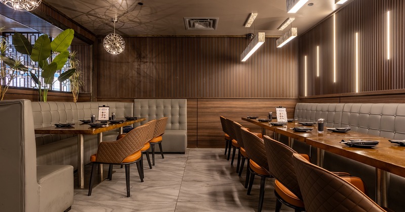 Cozy interior dining area with set tables