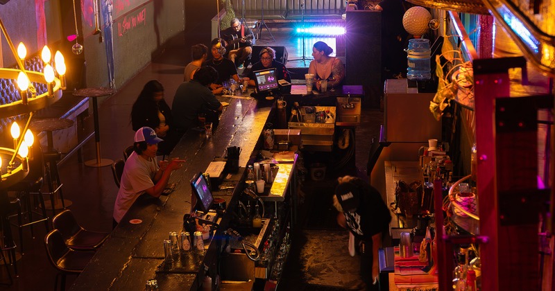 Bar area, guests sitting at the counter