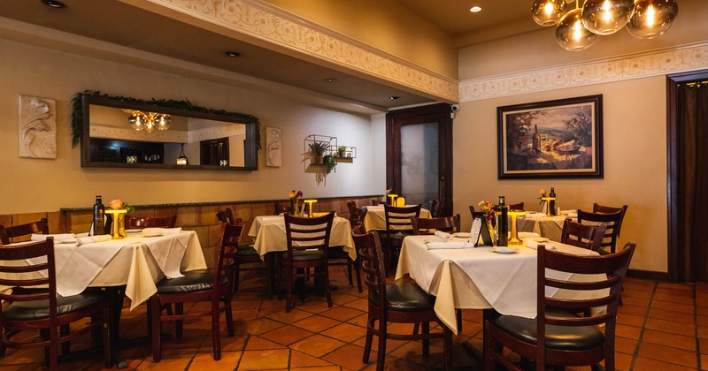 Interior, tables and chairs in the dining area