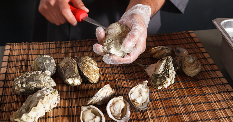 Staff member preparing food