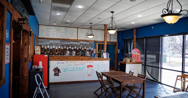 Interior space, seating area and order counter