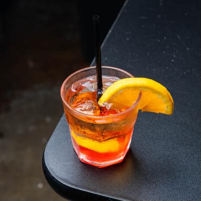 Aperol Spritz cocktail served in a rocks glass.