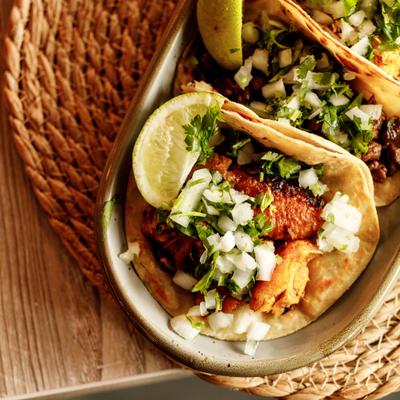 Street tacos, top view.