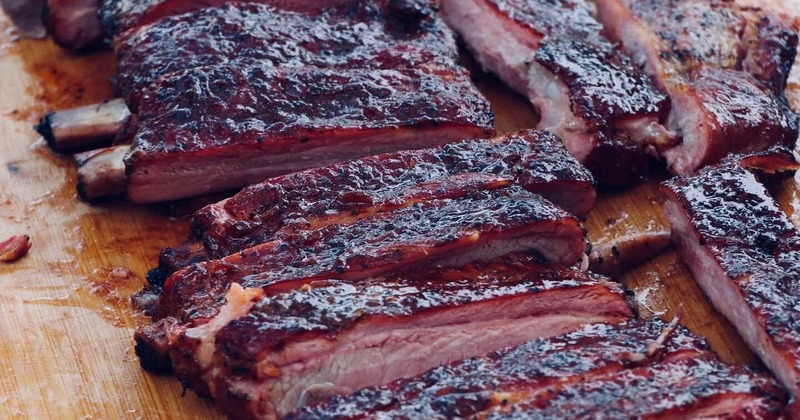 Sliced ribs on a slab