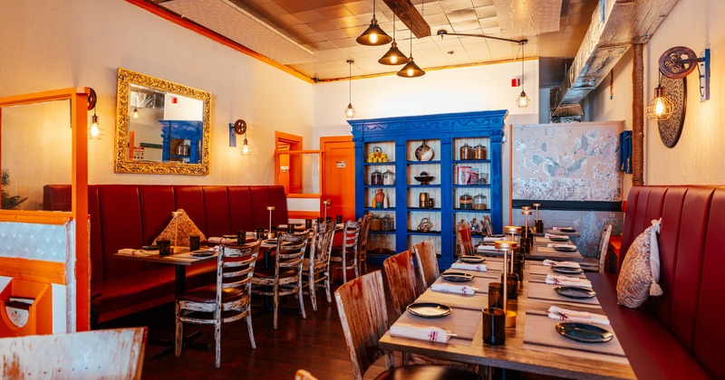 Diner area, tables and chairs