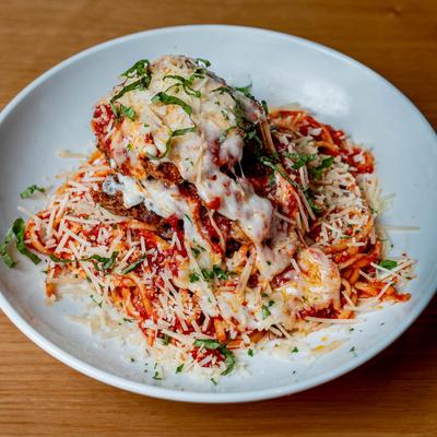 Chicken Parm, served